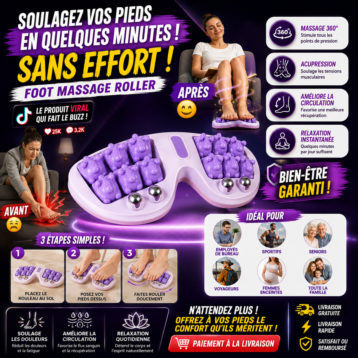 💥Rouleau de massage portable double pour les pieds🦶😌 CMR