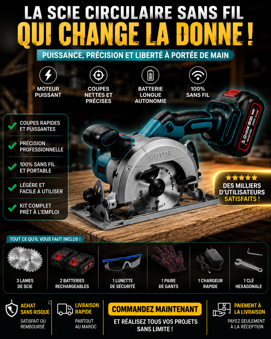 🪚 Scie Circulaire Sans Fil – Puissance et Liberté Totale CMR