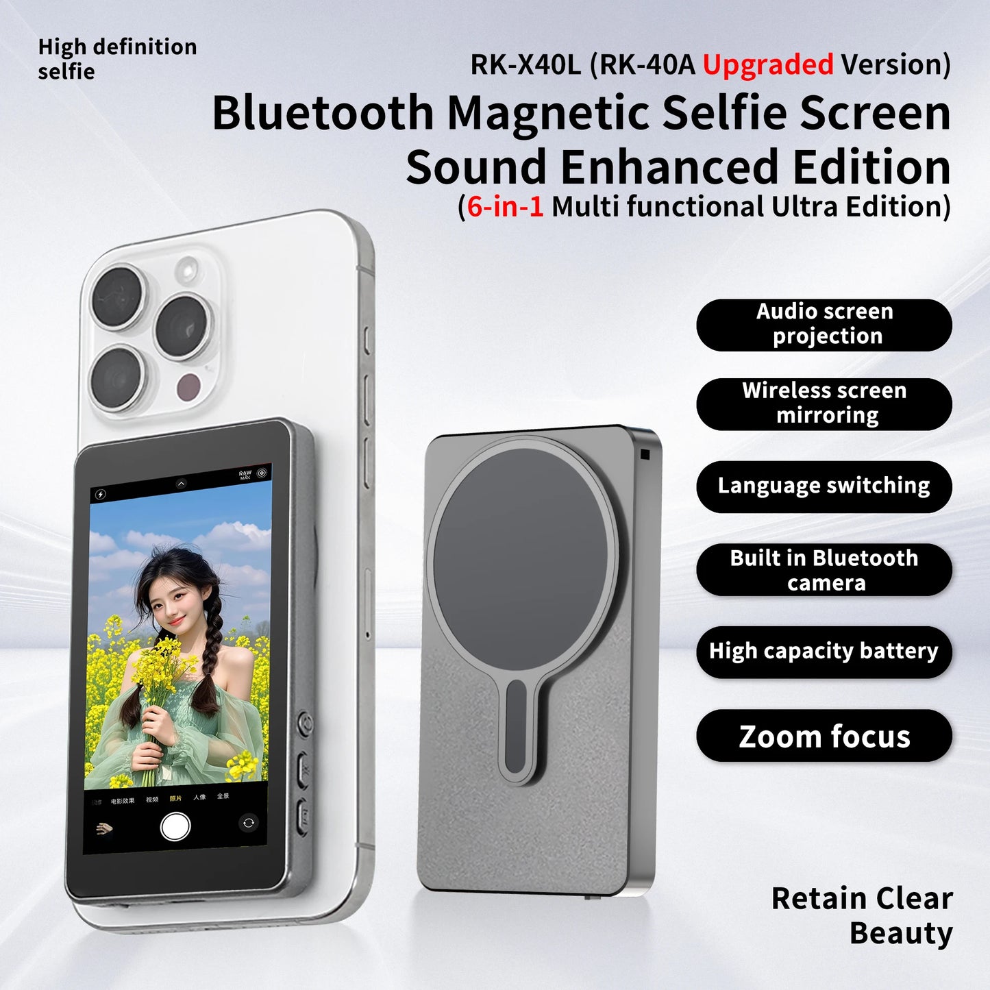 Écran de Moniteur Selfie, Magnétique Retour Camera Compatible avec iPhone et Android Vlog TikTok LiveStream